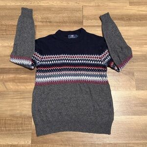 Vineyard Vines Mens Sweater Size Small Blue Gray Fair isle Wool Crewneck